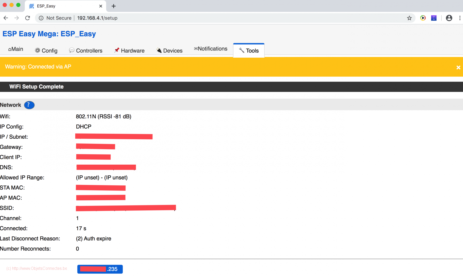 EspEasy Config 5 WIFI connected